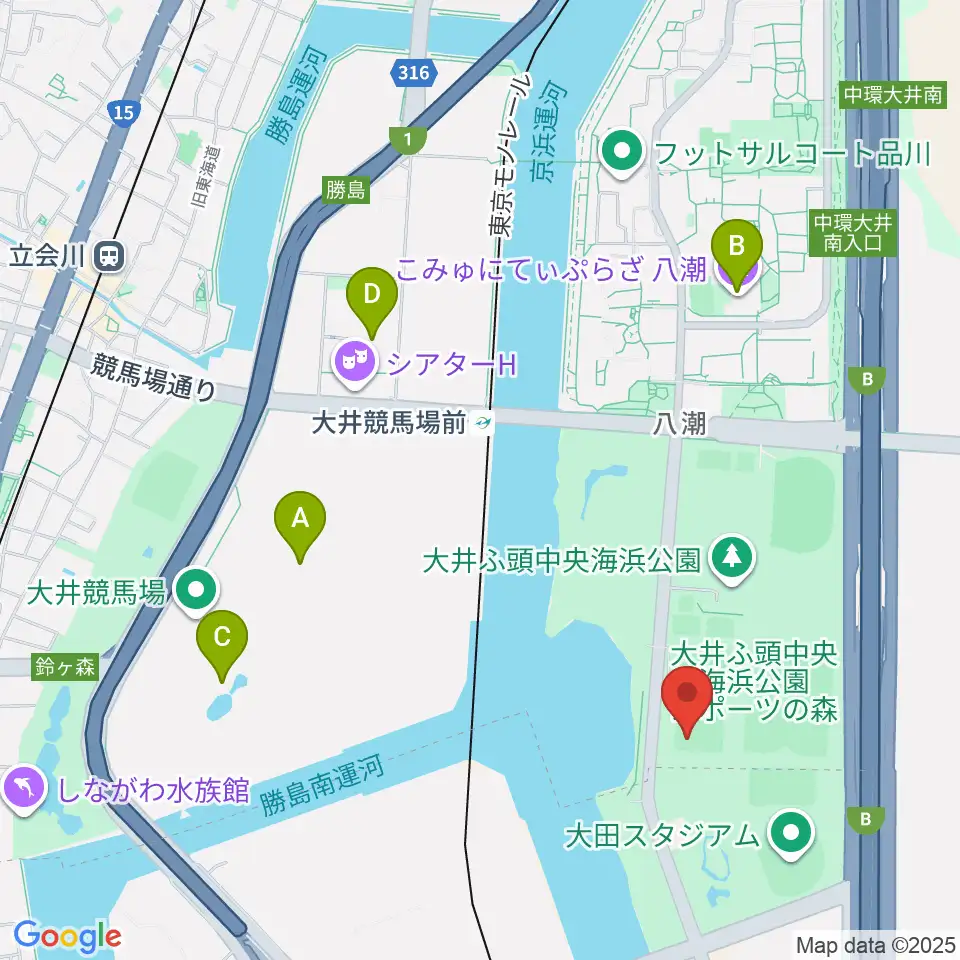 大井ふ頭中央海浜公園野球場周辺のカフェ一覧地図