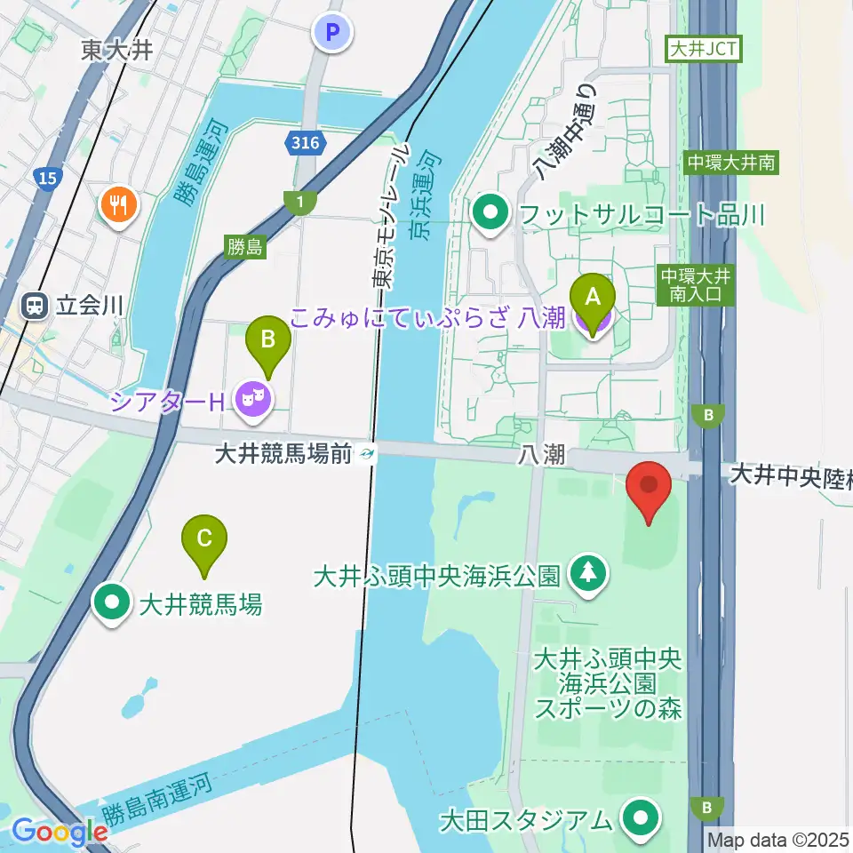 大井ふ頭中央海浜公園陸上競技場周辺のカフェ一覧地図