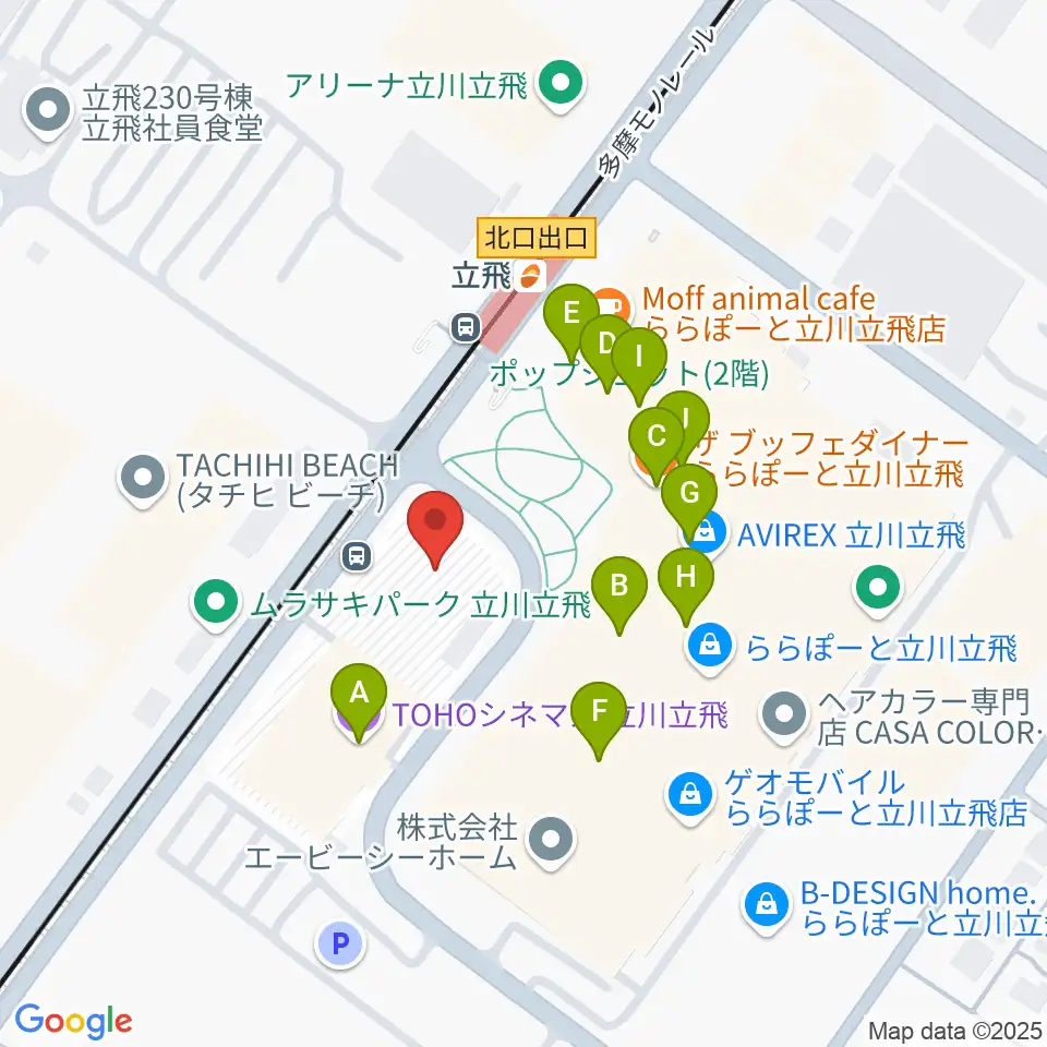 MIFAフットボールパーク立川周辺のカフェ一覧地図
