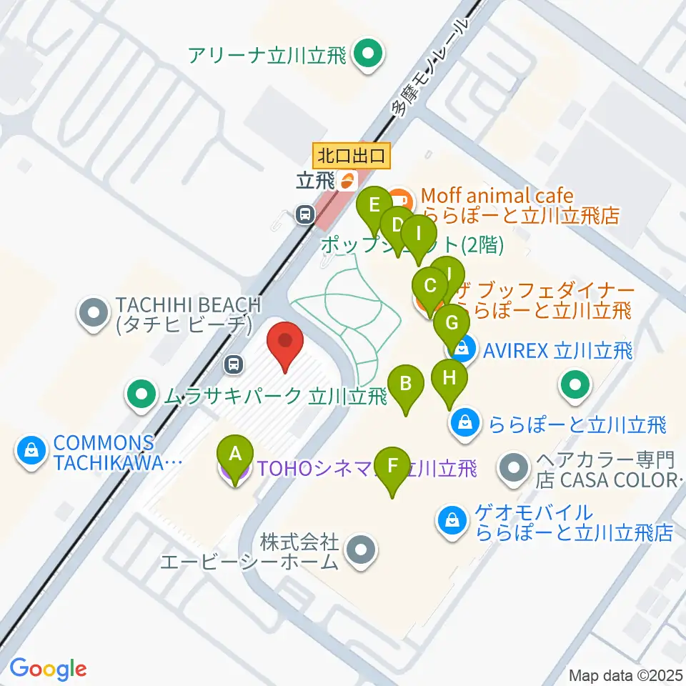 MIFAフットボールパーク立川周辺のカフェ一覧地図