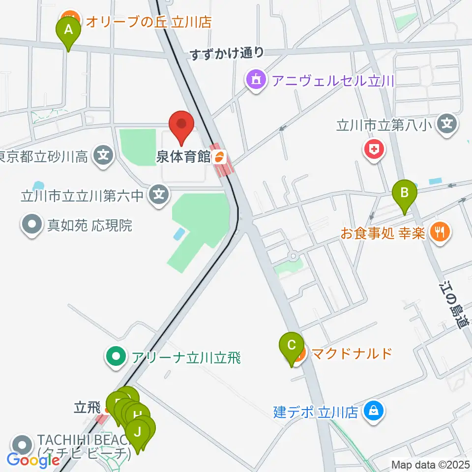 立川市泉市民体育館周辺のカフェ一覧地図