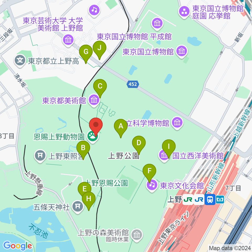 上野動物園周辺のカフェ一覧地図