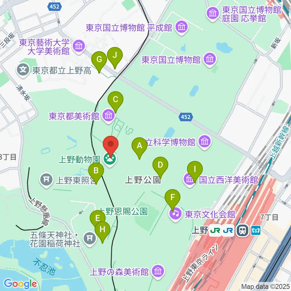 上野動物園周辺のカフェ一覧地図