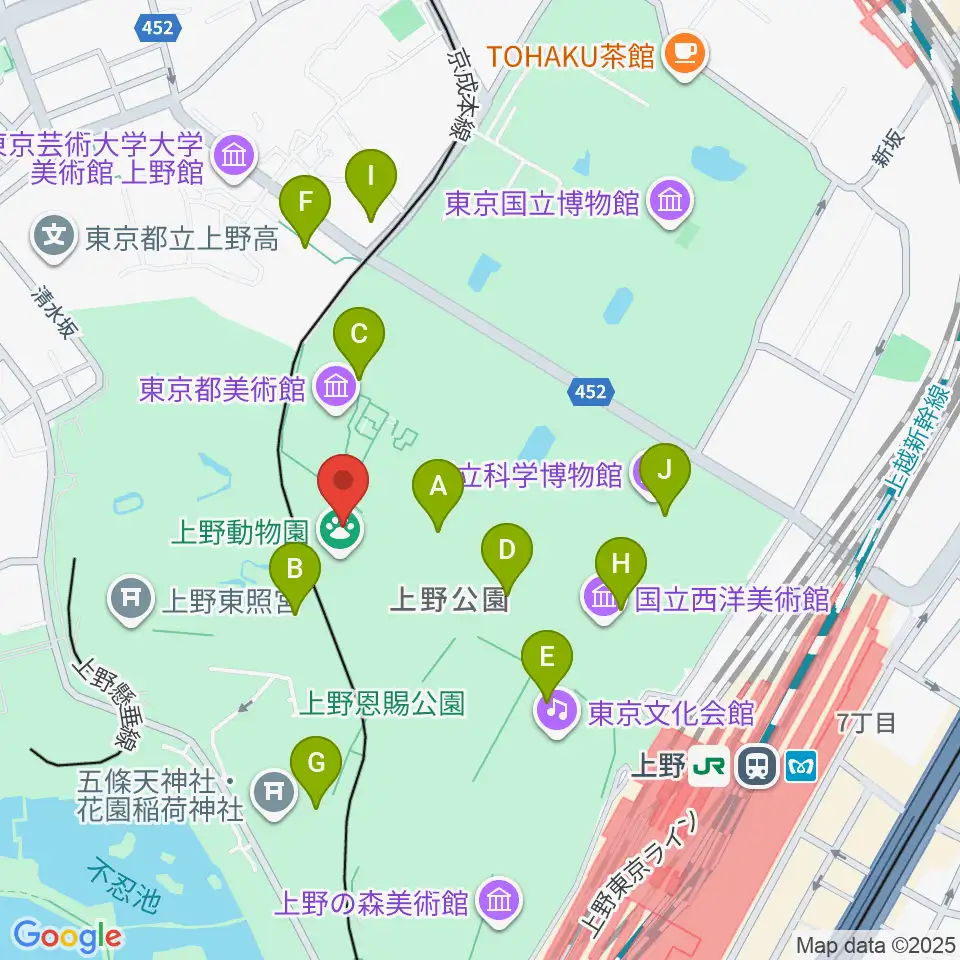 上野動物園周辺のカフェ一覧地図