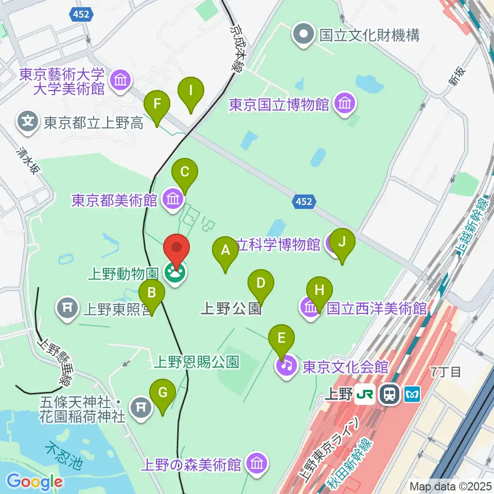 上野動物園周辺のカフェ一覧地図