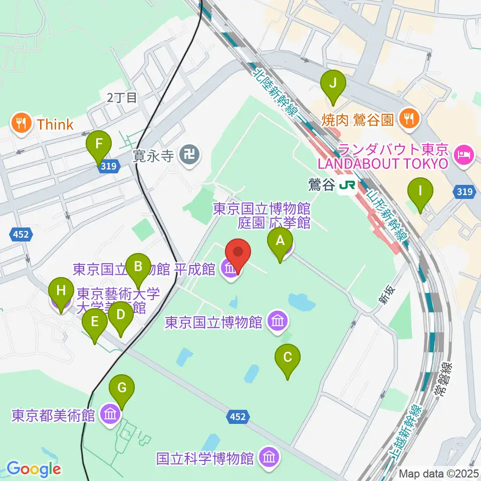 東京国立博物館・平成館周辺のカフェ一覧地図