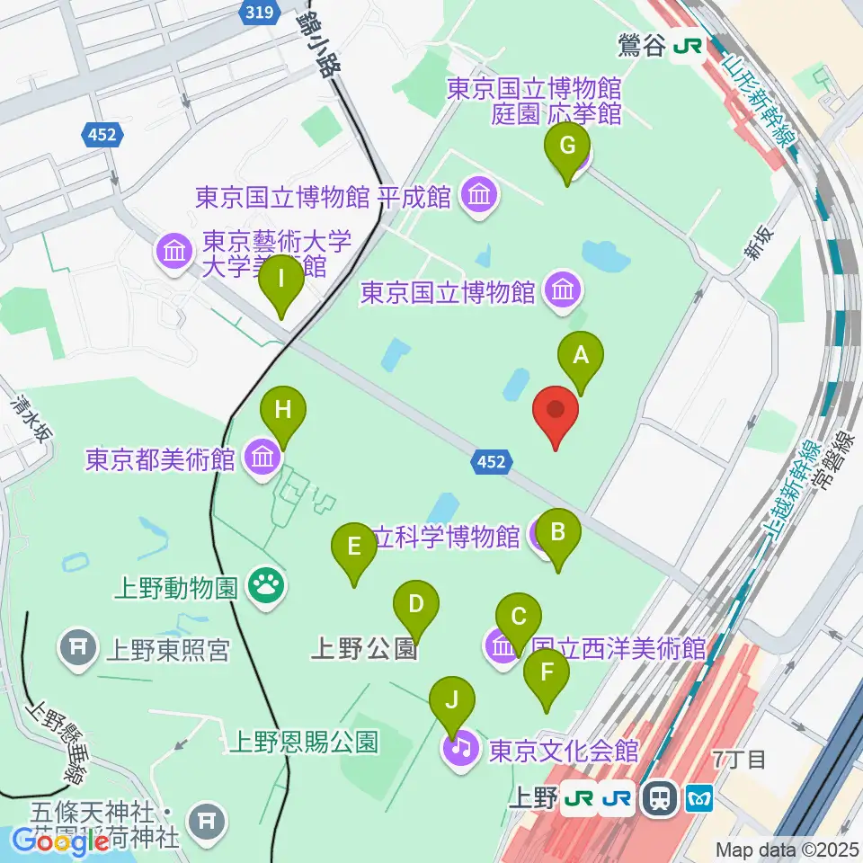 東京国立博物館・東洋館周辺のカフェ一覧地図