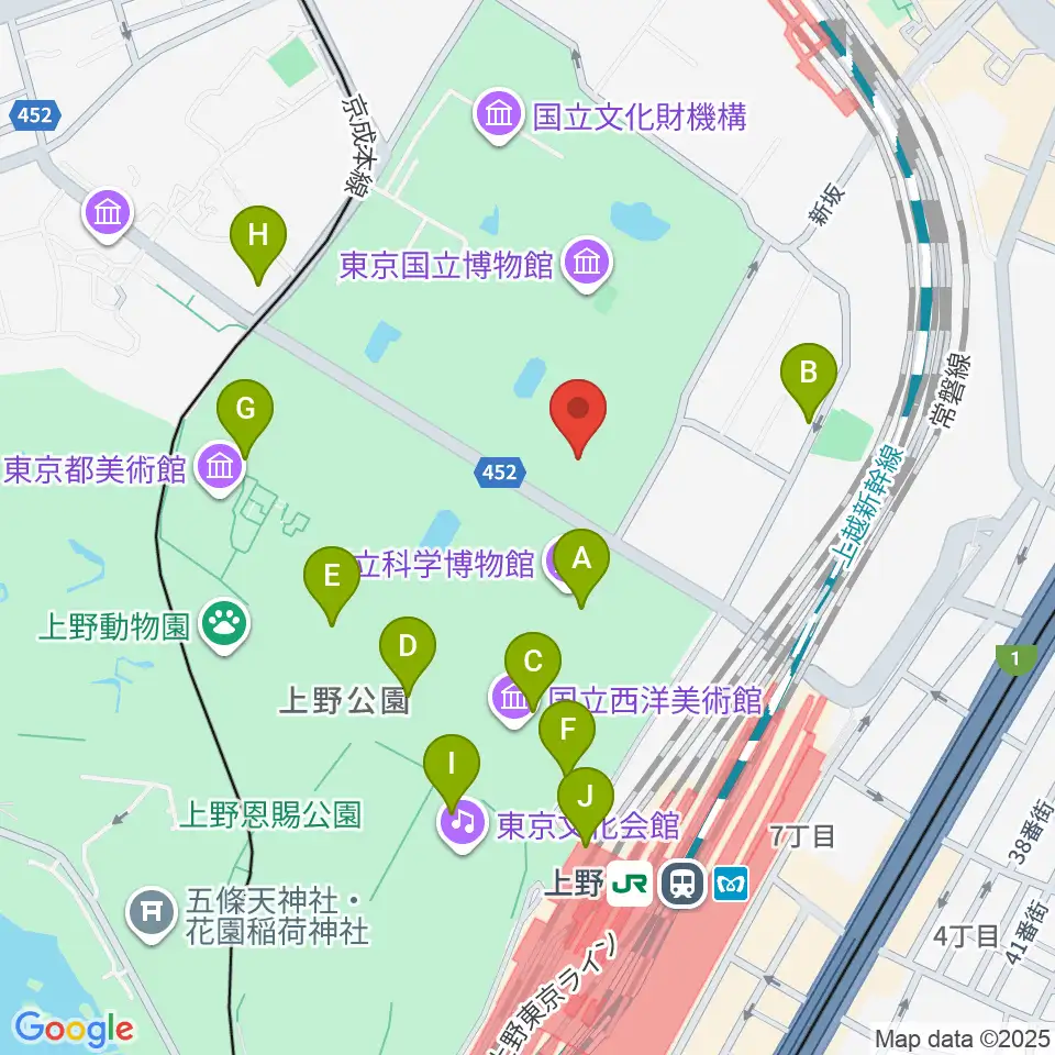 東京国立博物館・東洋館周辺のカフェ一覧地図