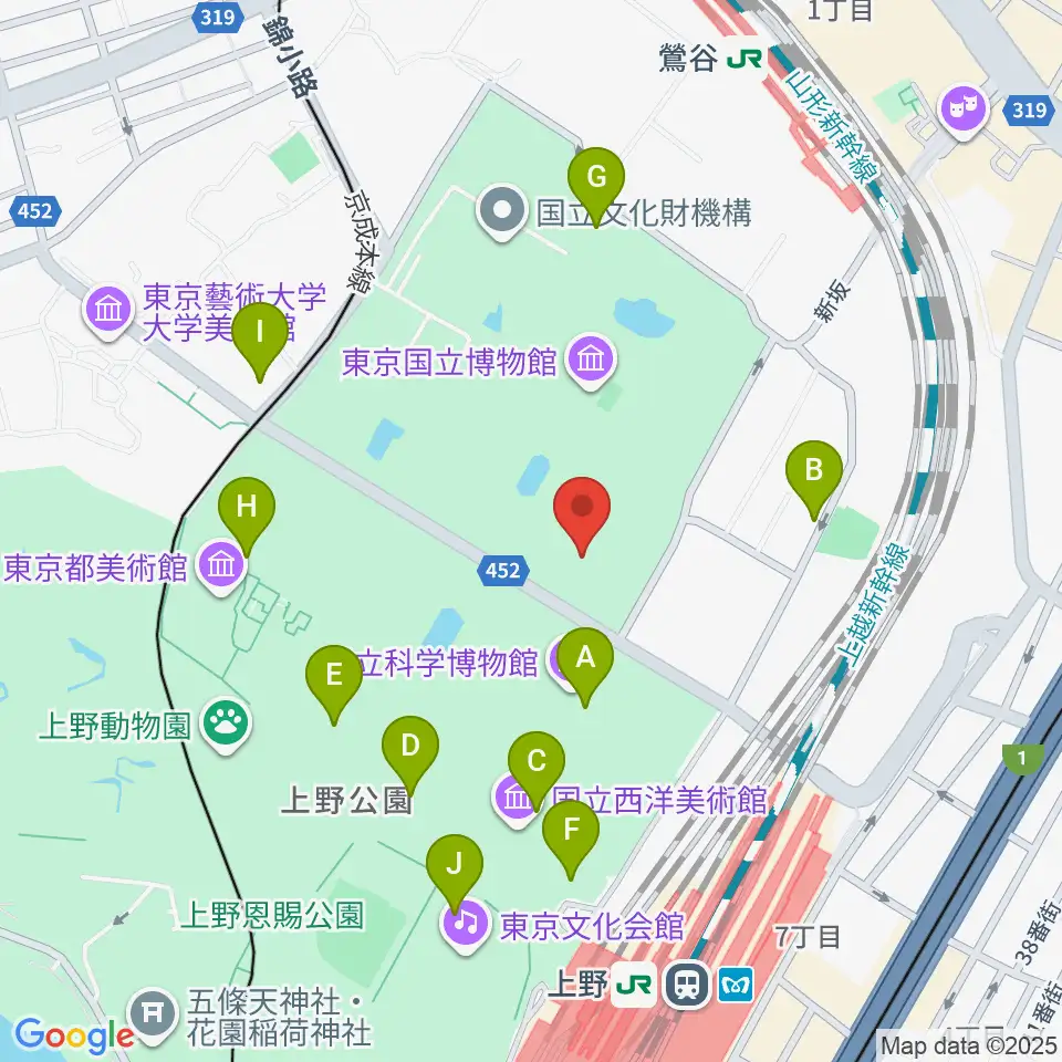 東京国立博物館・東洋館周辺のカフェ一覧地図