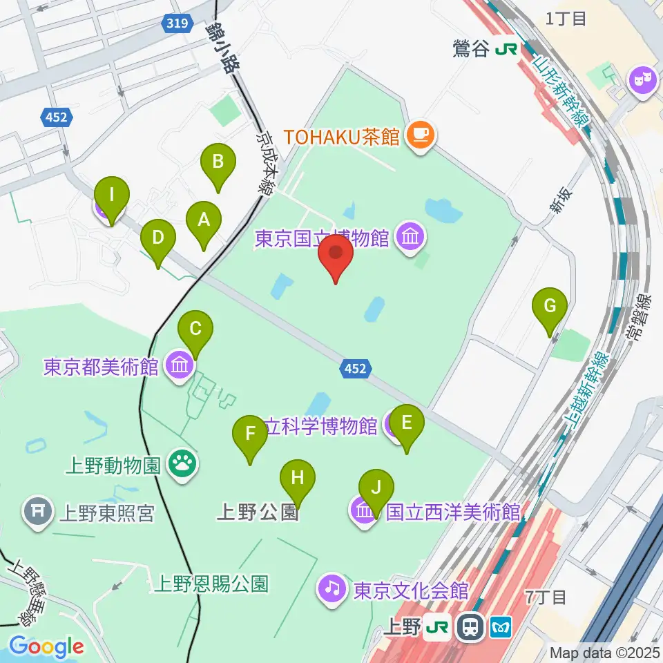 東京国立博物館・表慶館周辺のカフェ一覧地図