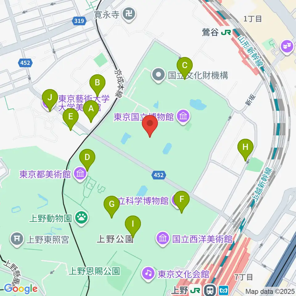 東京国立博物館・表慶館周辺のカフェ一覧地図
