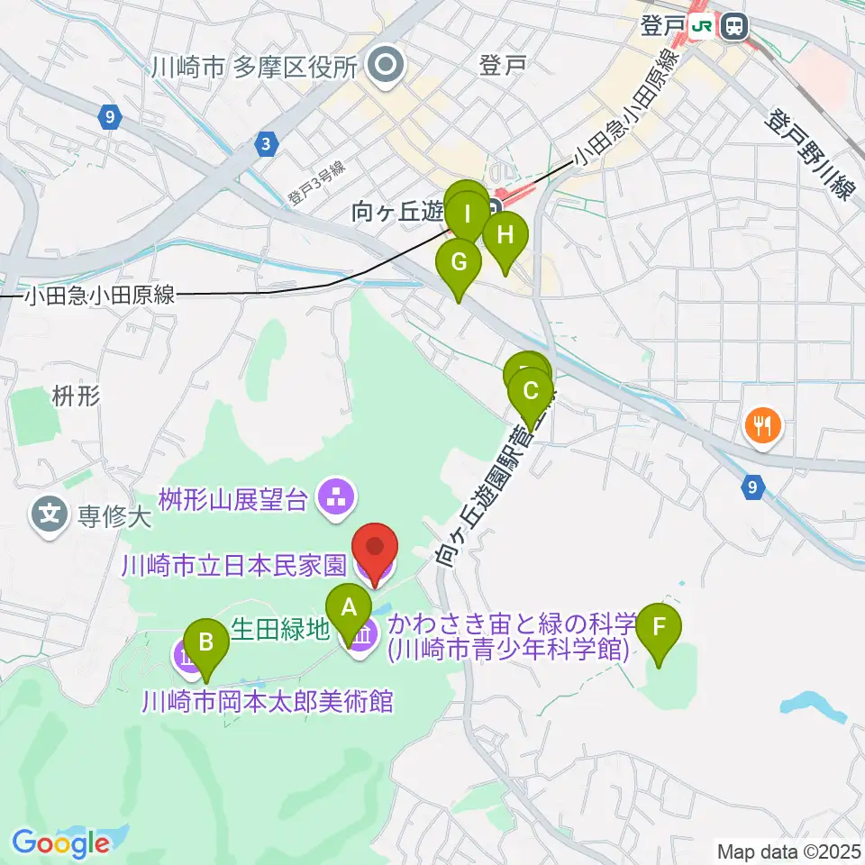 川崎市立日本民家園周辺のカフェ一覧地図