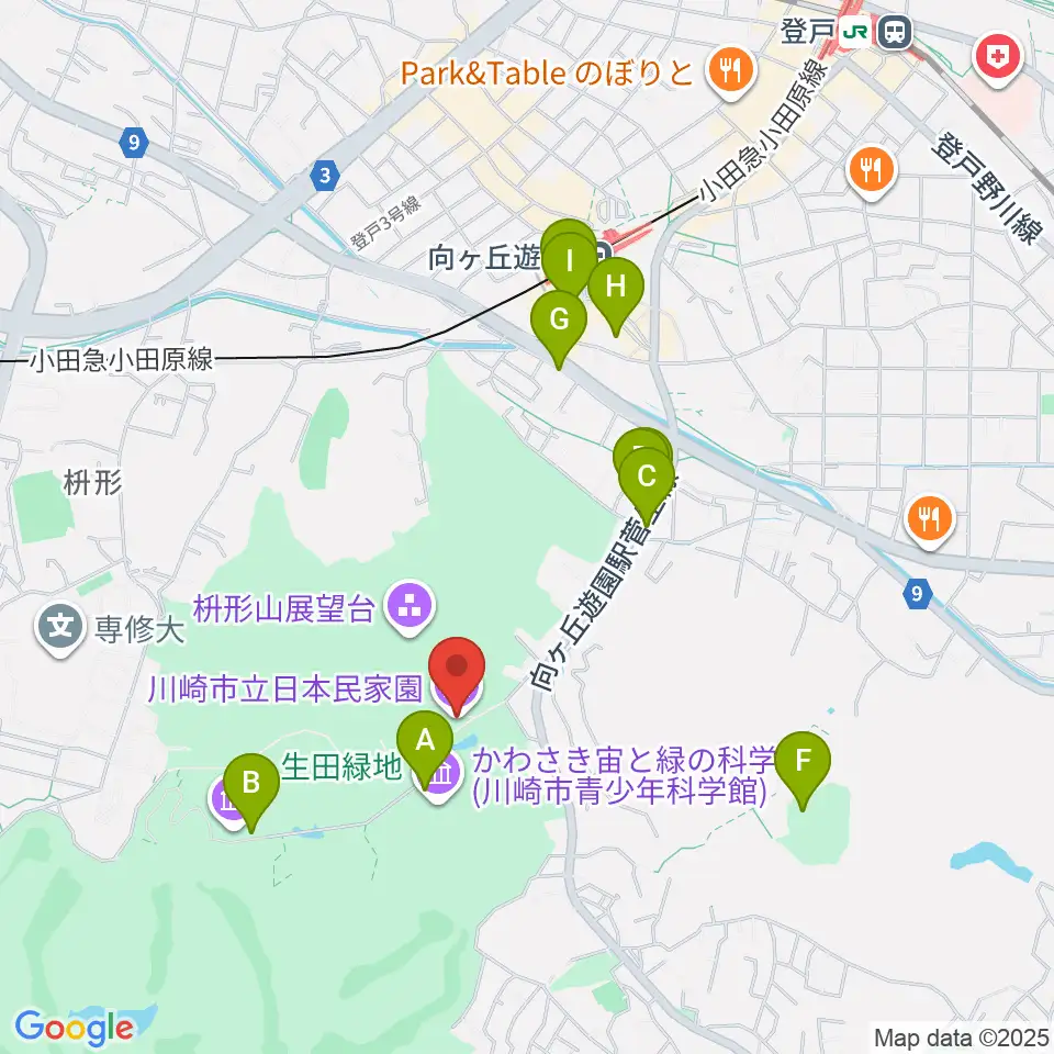 川崎市立日本民家園周辺のカフェ一覧地図