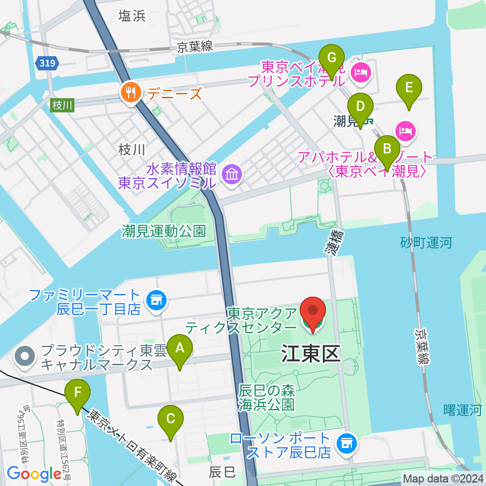 東京アクアティクスセンター周辺のカフェ一覧地図