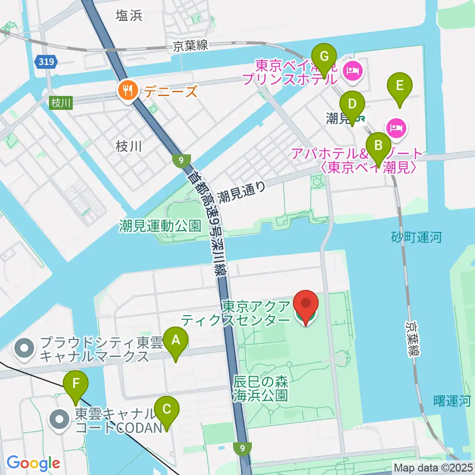 東京アクアティクスセンター周辺のカフェ一覧地図