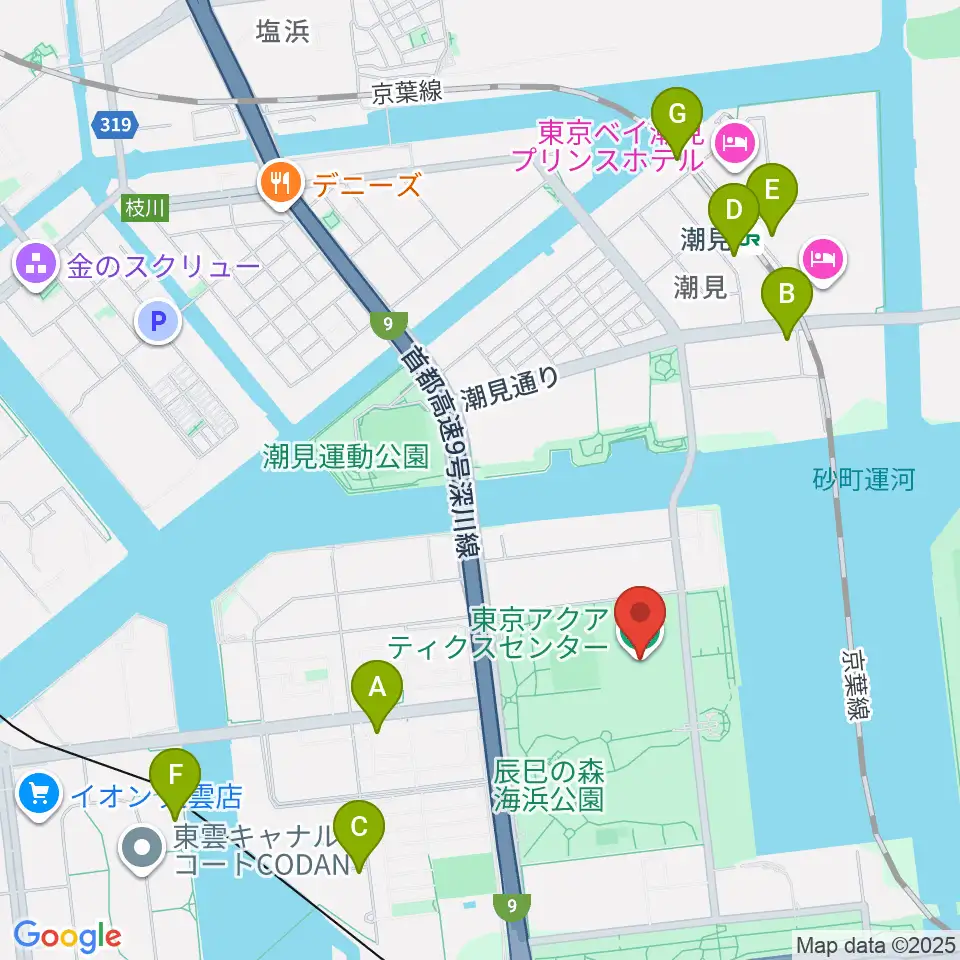 東京アクアティクスセンター周辺のカフェ一覧地図