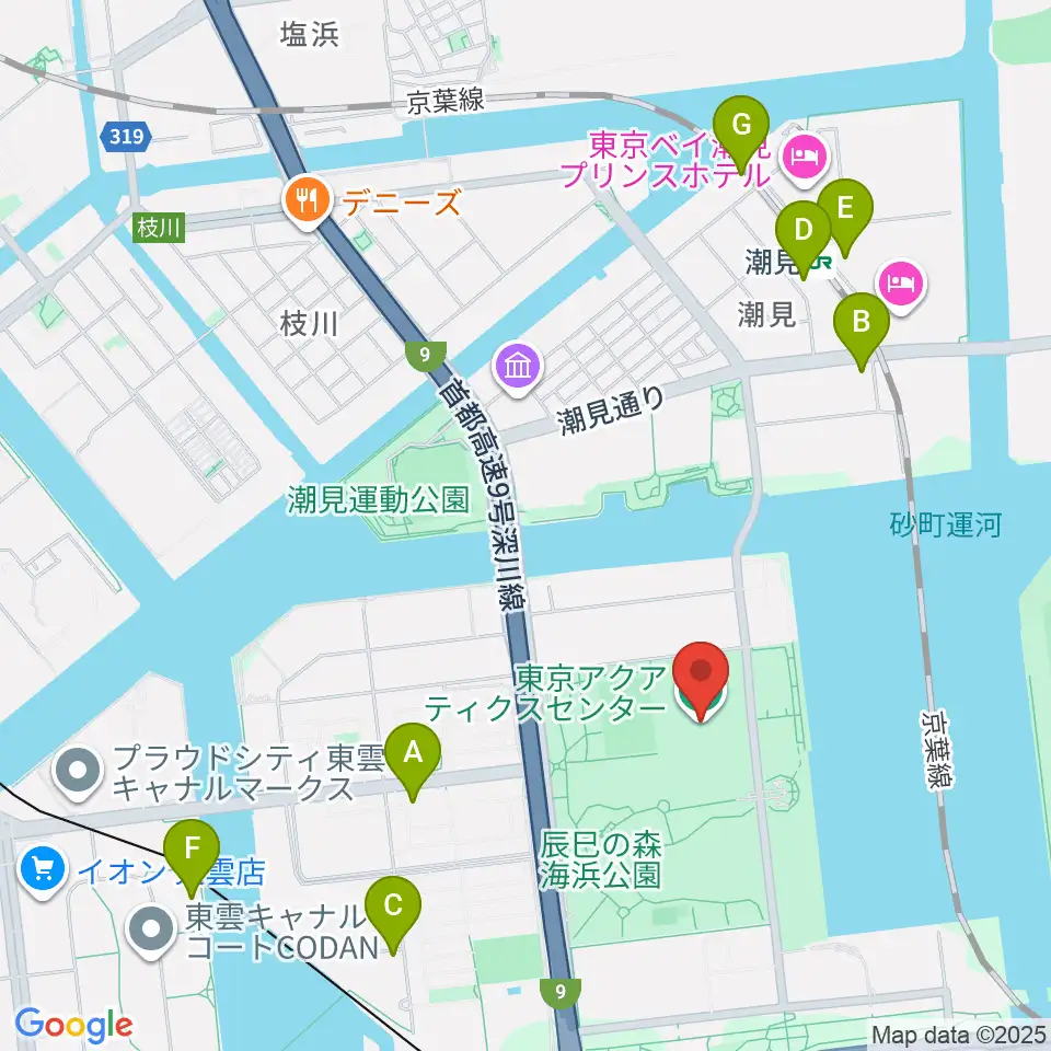 東京アクアティクスセンター周辺のカフェ一覧地図