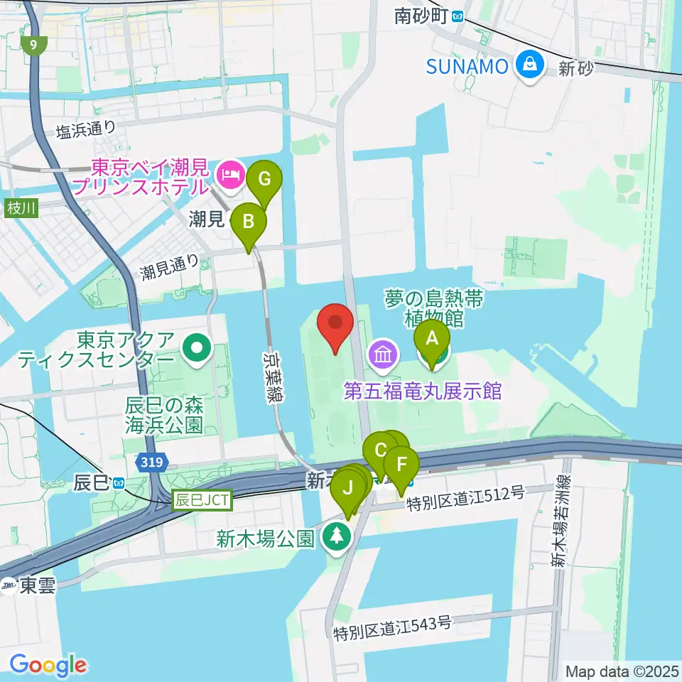 夢の島野球場周辺のカフェ一覧地図