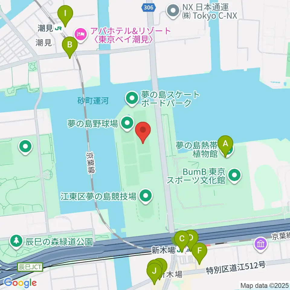夢の島野球場周辺のカフェ一覧地図