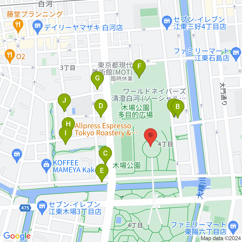 木場公園イベント広場 野外ステージ周辺のカフェ一覧地図