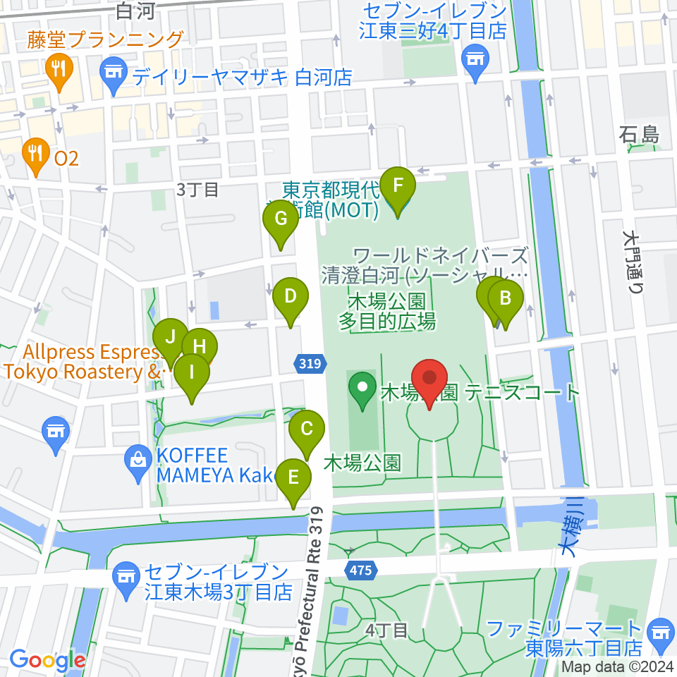 木場公園イベント広場 野外ステージ周辺のカフェ一覧地図