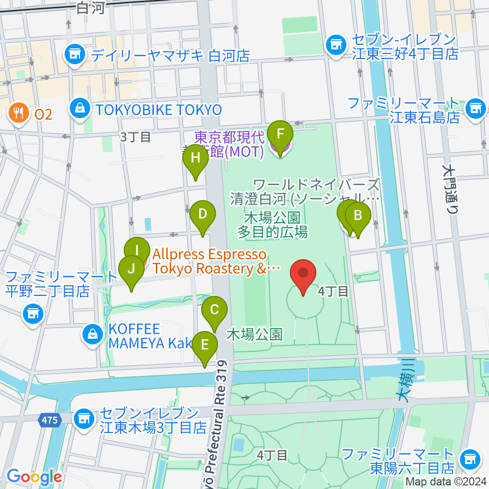 木場公園イベント広場 野外ステージ周辺のカフェ一覧地図