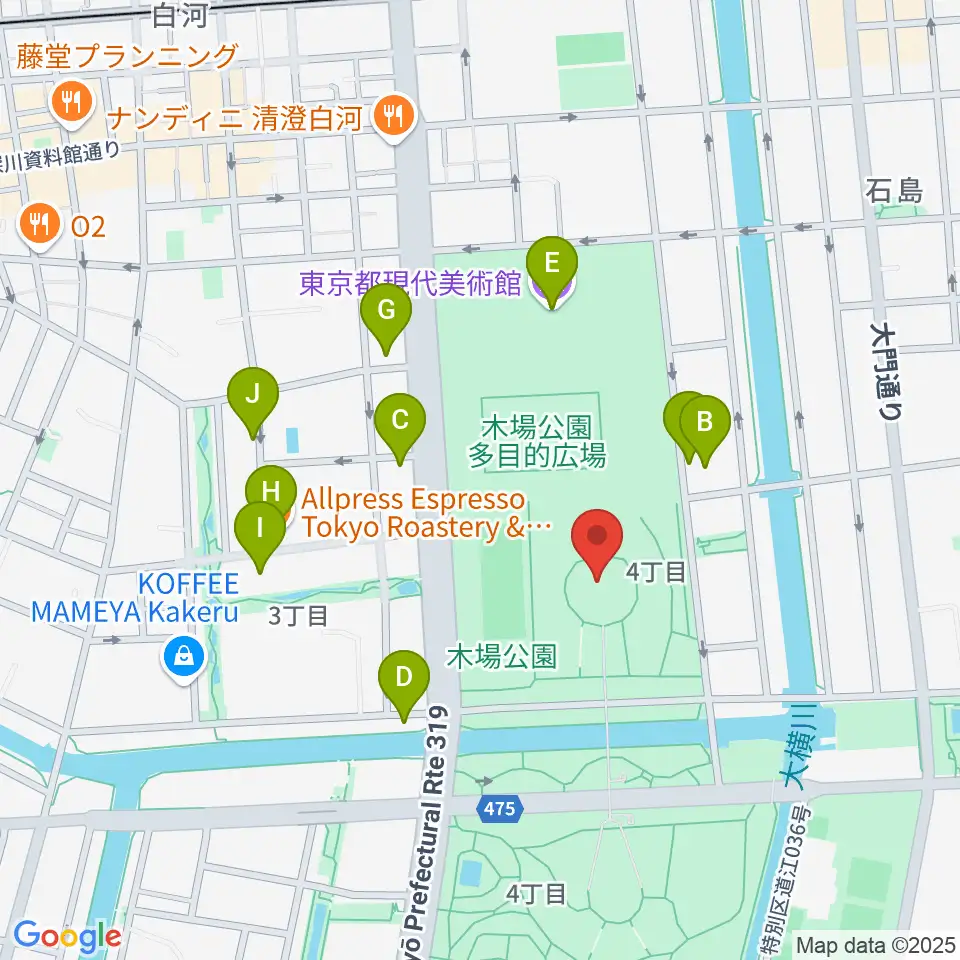 木場公園イベント広場 野外ステージ周辺のカフェ一覧地図