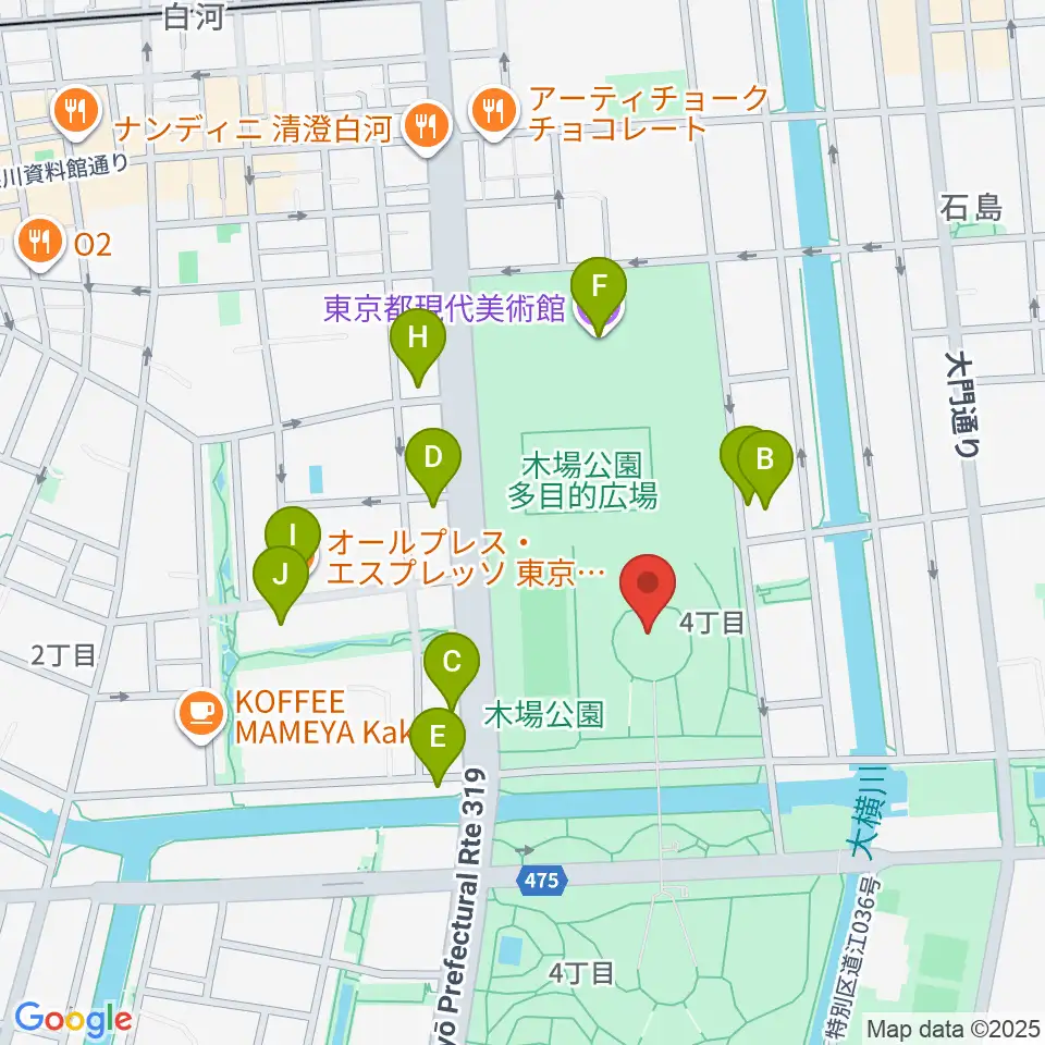 木場公園イベント広場 野外ステージ周辺のカフェ一覧地図
