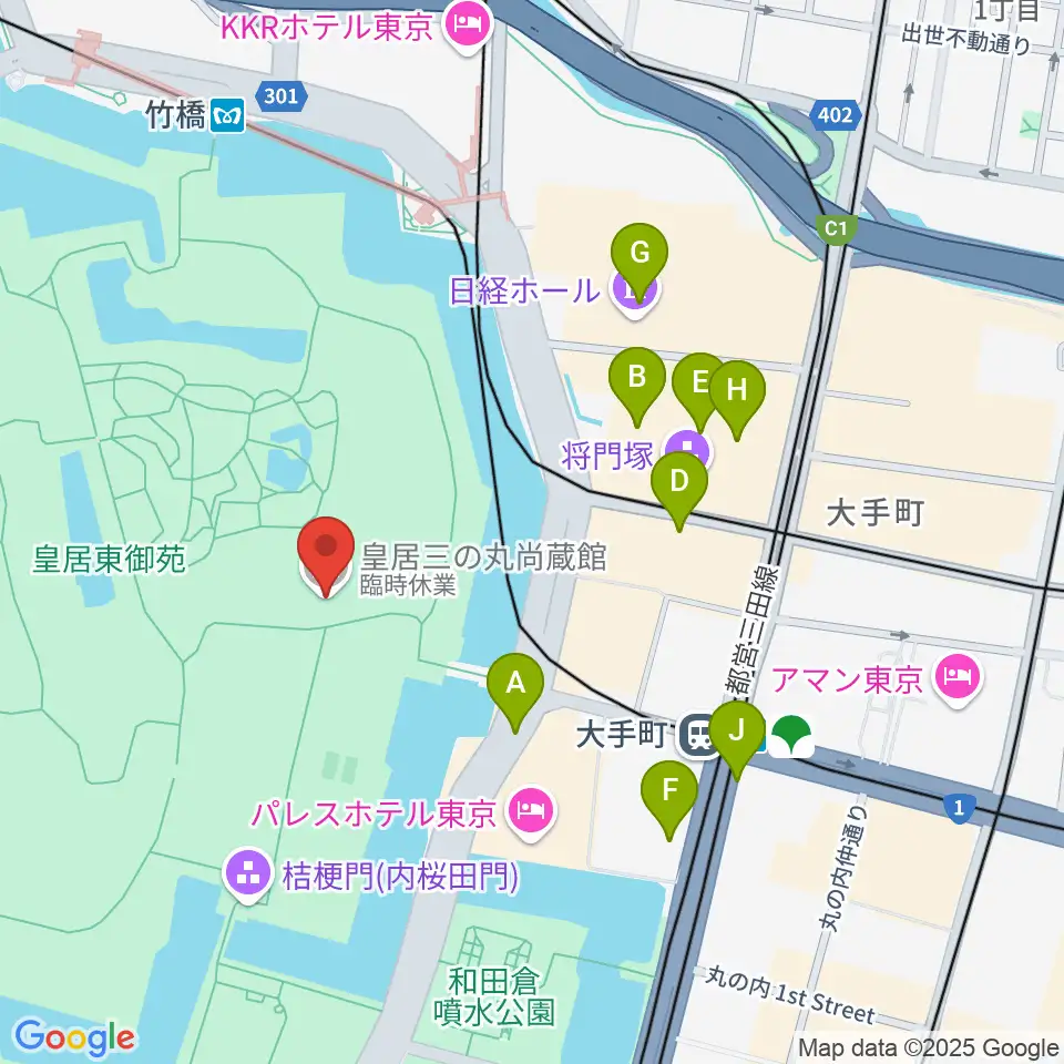 皇居三の丸尚蔵館周辺のカフェ一覧地図