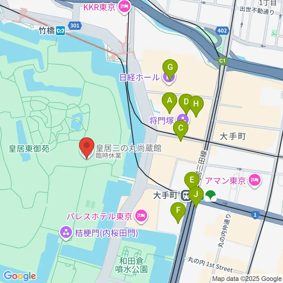 皇居三の丸尚蔵館周辺のカフェ一覧地図