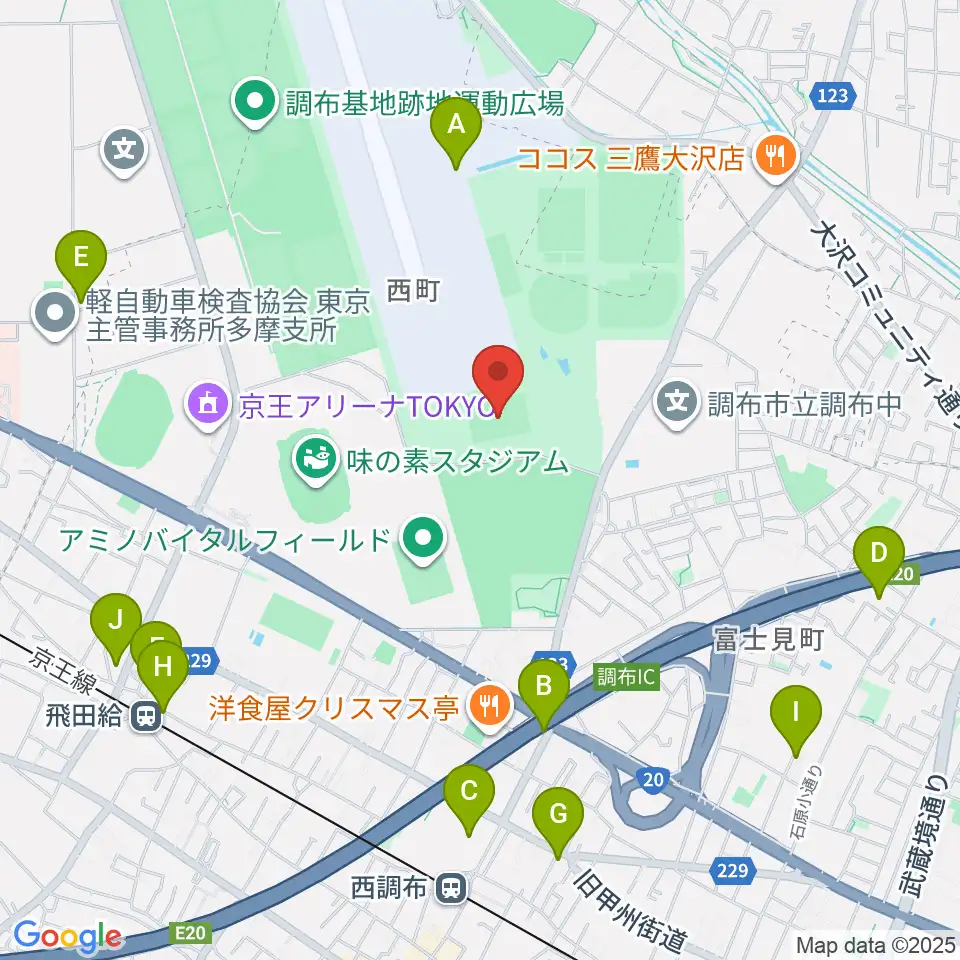 調布市民西町サッカー場周辺のカフェ一覧地図