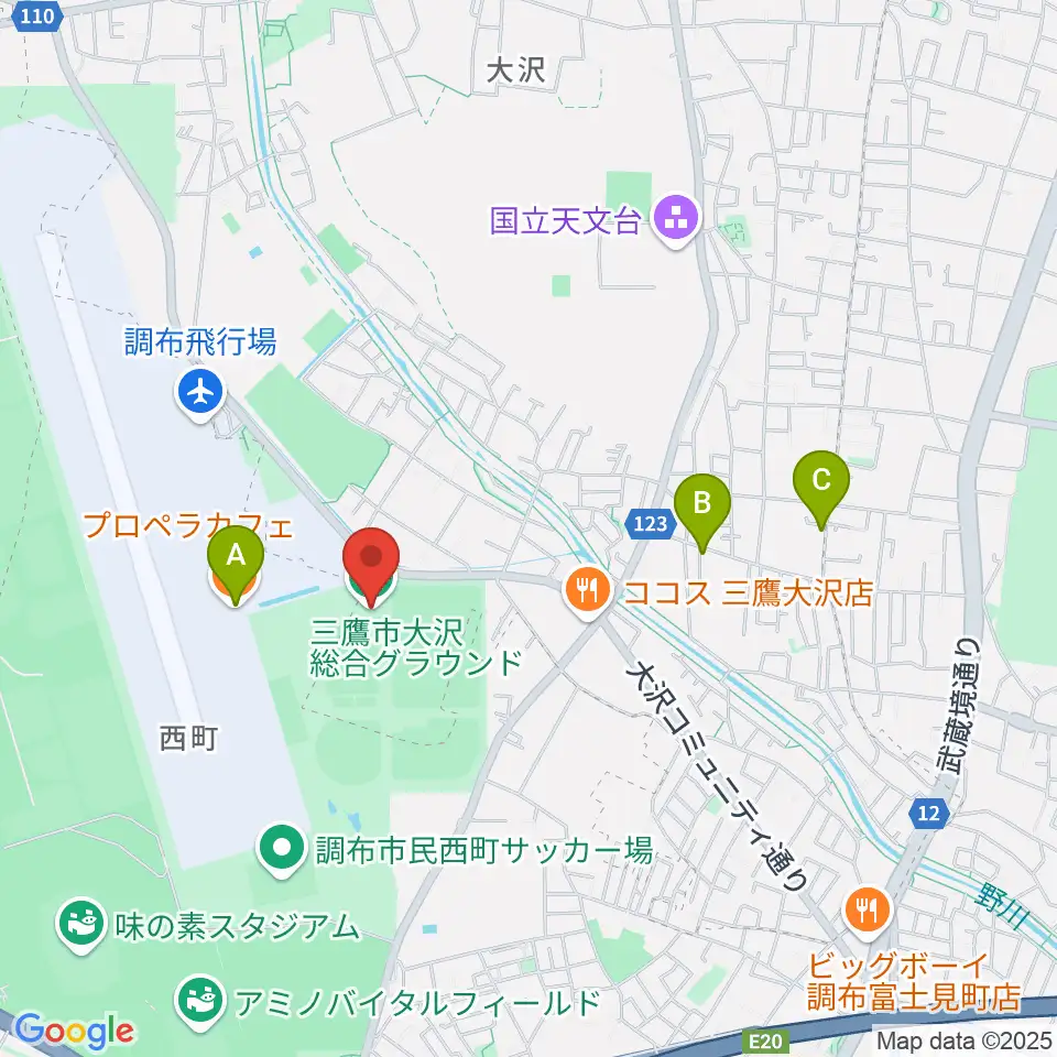 三鷹市大沢総合グラウンド周辺のカフェ一覧地図