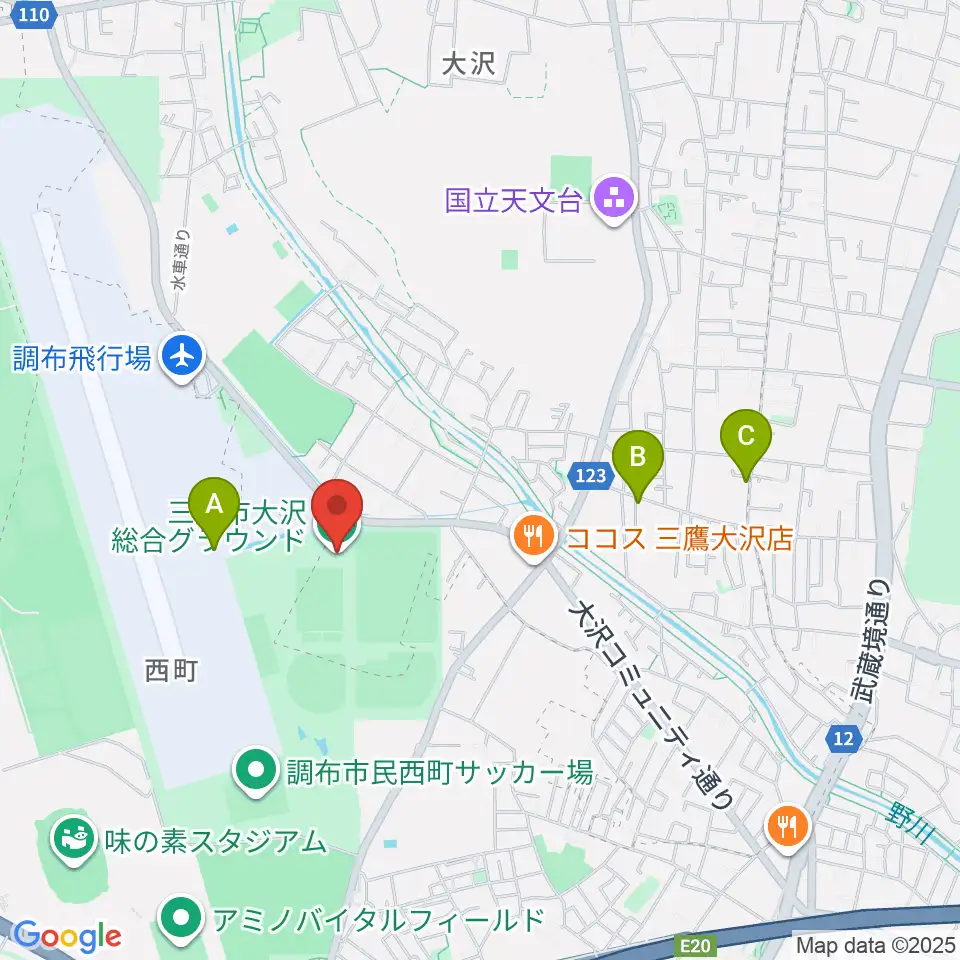 三鷹市大沢総合グラウンド周辺のカフェ一覧地図