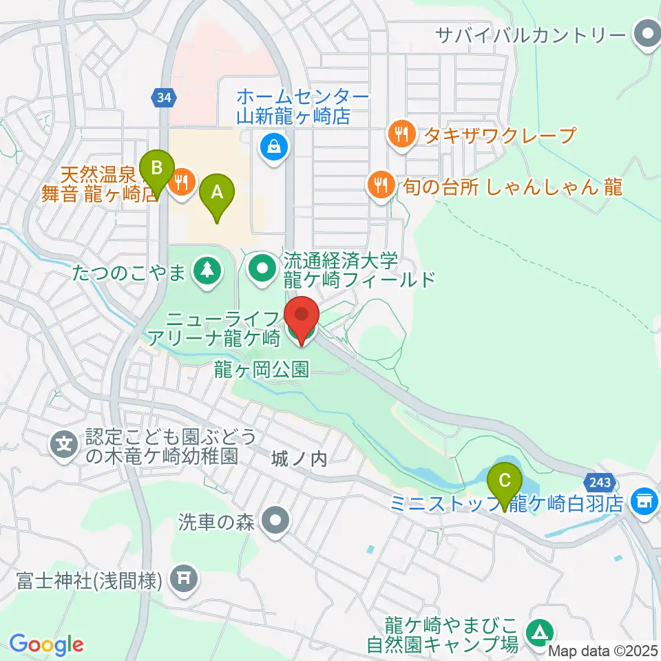 ニューライフアリーナ龍ケ崎周辺のカフェ一覧地図