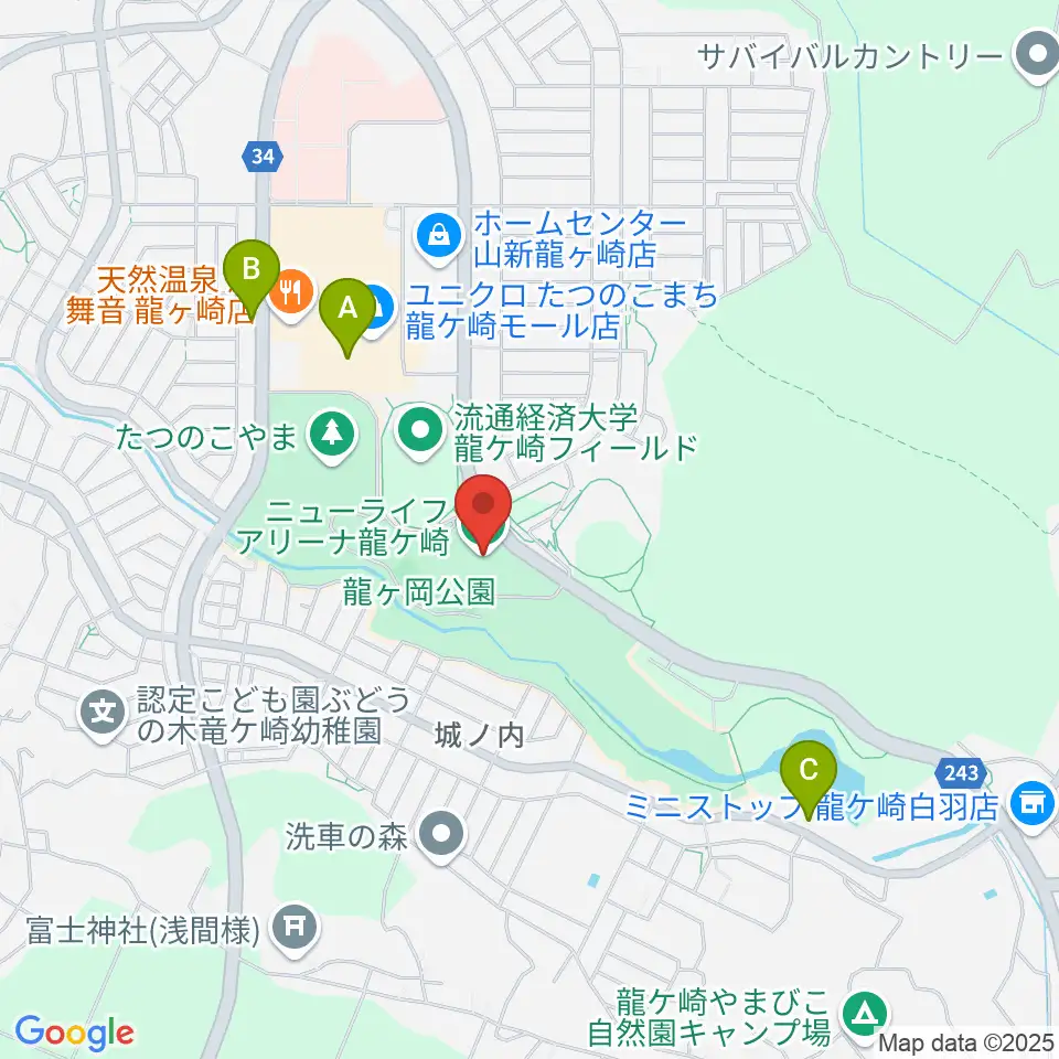 ニューライフアリーナ龍ケ崎周辺のカフェ一覧地図