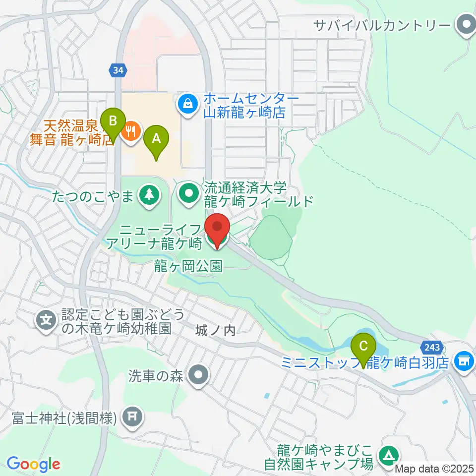 ニューライフアリーナ龍ケ崎周辺のカフェ一覧地図