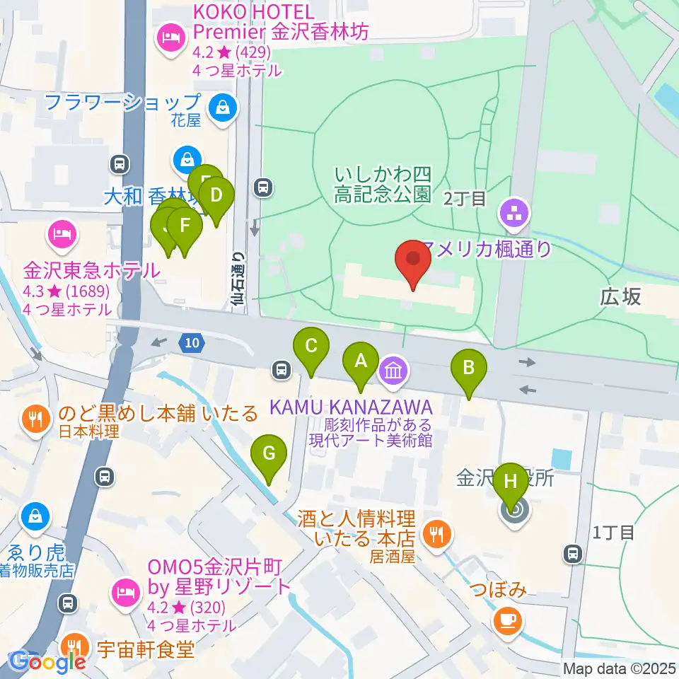 石川四高記念文化交流館周辺のカフェ一覧地図