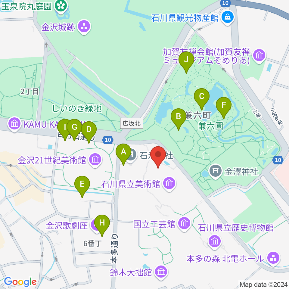 石川県立美術館広坂別館周辺のカフェ一覧地図