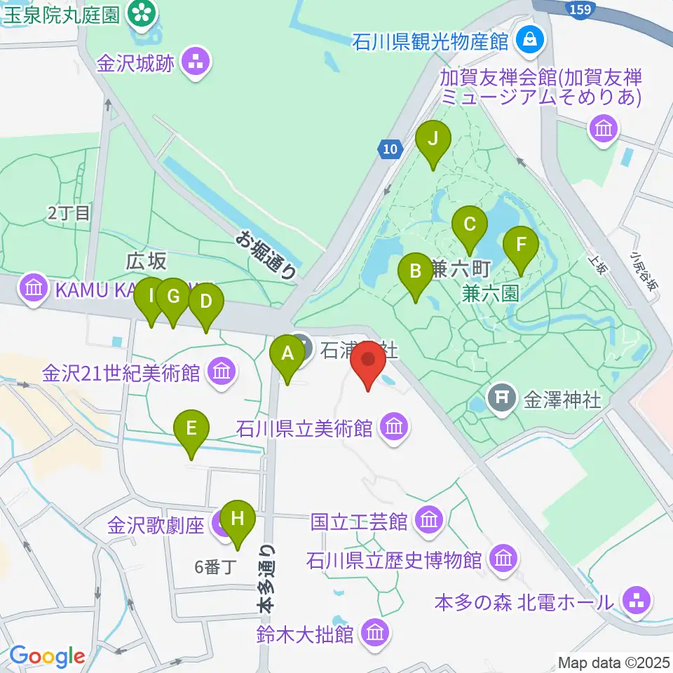石川県立美術館広坂別館周辺のカフェ一覧地図