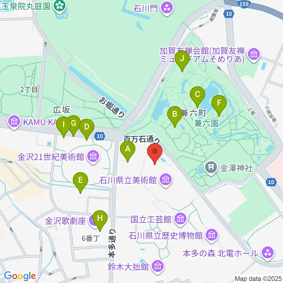 石川県立美術館広坂別館周辺のカフェ一覧地図