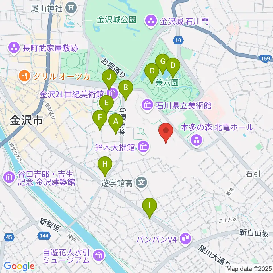 加賀本多博物館周辺のカフェ一覧地図