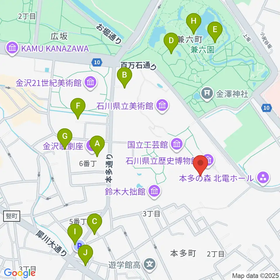 加賀本多博物館周辺のカフェ一覧地図
