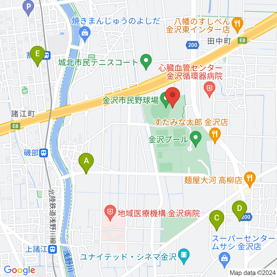 金沢市民野球場周辺のカフェ一覧地図