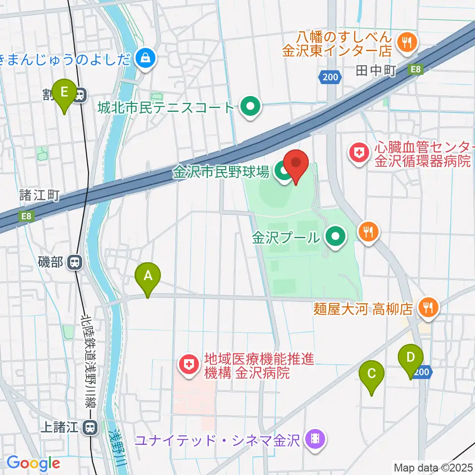 金沢市民野球場周辺のカフェ一覧地図
