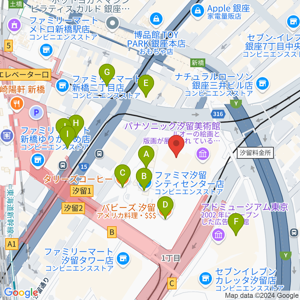 旧新橋停車場 鉄道歴史展示室周辺のカフェ一覧地図