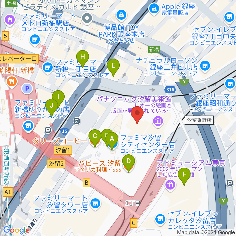 旧新橋停車場 鉄道歴史展示室周辺のカフェ一覧地図