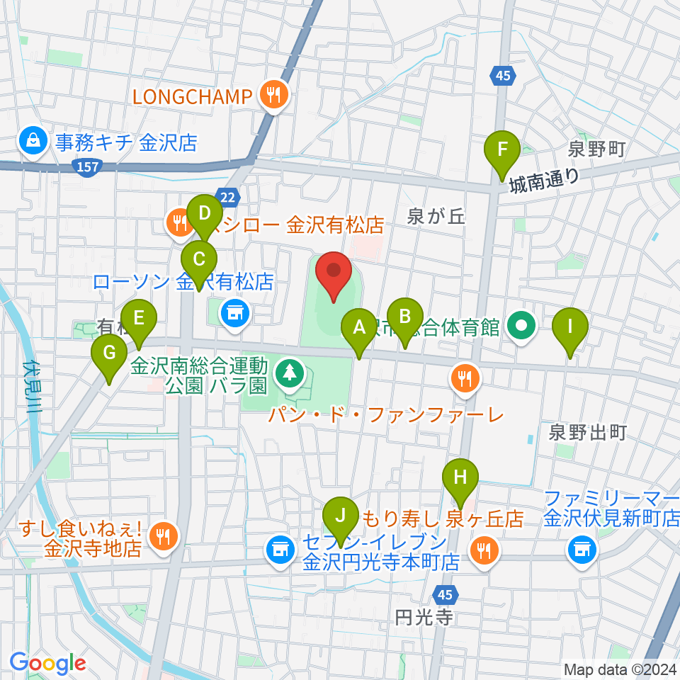 金沢市営陸上競技場周辺のカフェ一覧地図