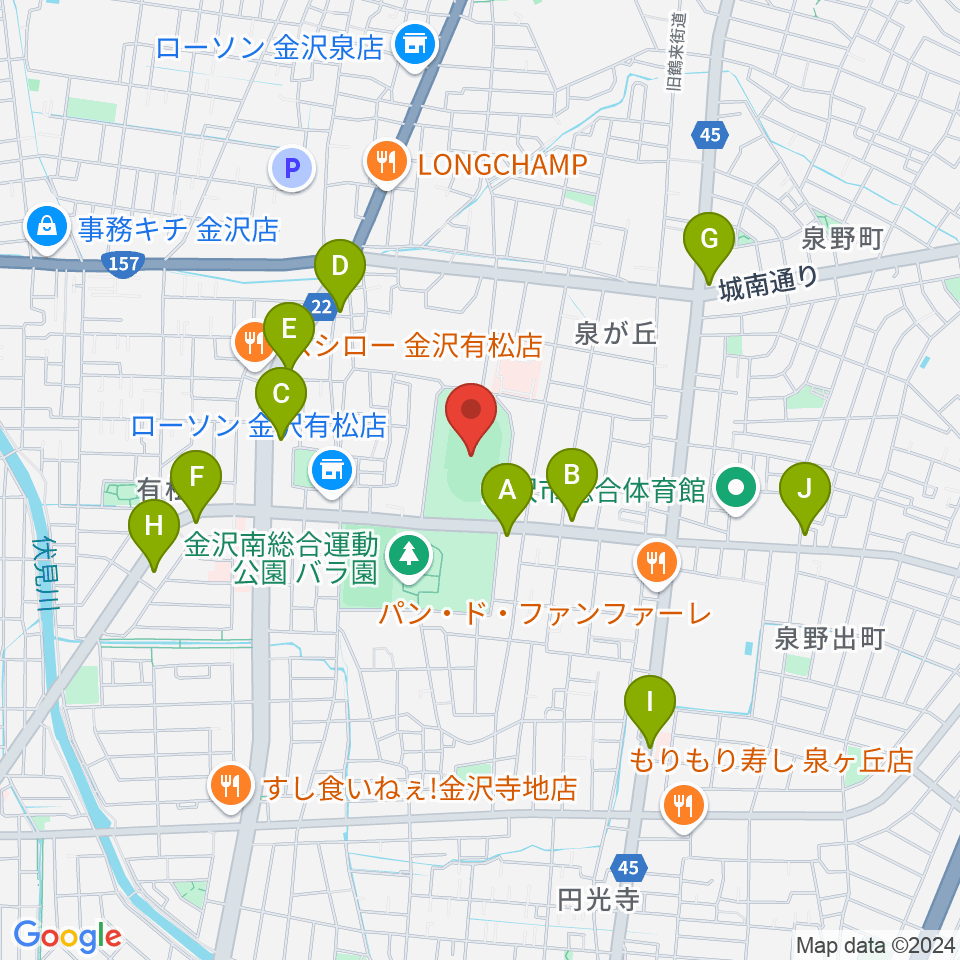 金沢市営陸上競技場周辺のカフェ一覧地図