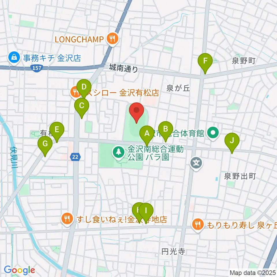 金沢市営陸上競技場周辺のカフェ一覧地図