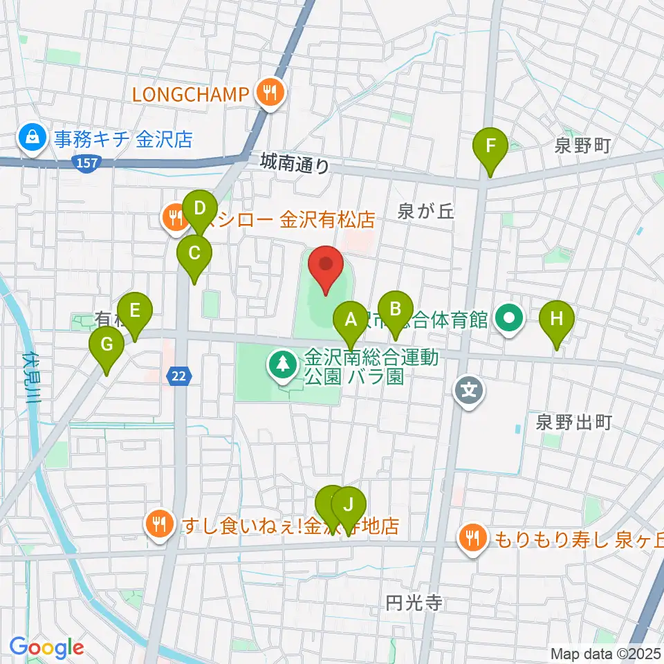 金沢市営陸上競技場周辺のカフェ一覧地図